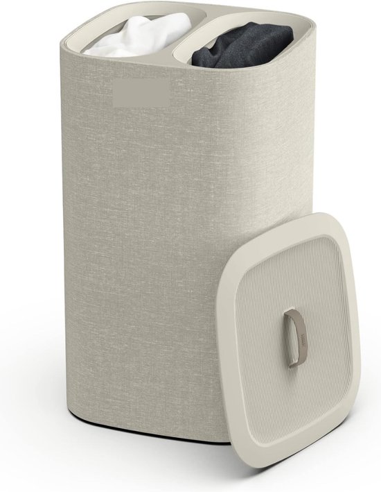 Dubbele Wasmand 100 Liter Met Deksel En 2 Compartimenten Voor Een Betere Sorteersysteem