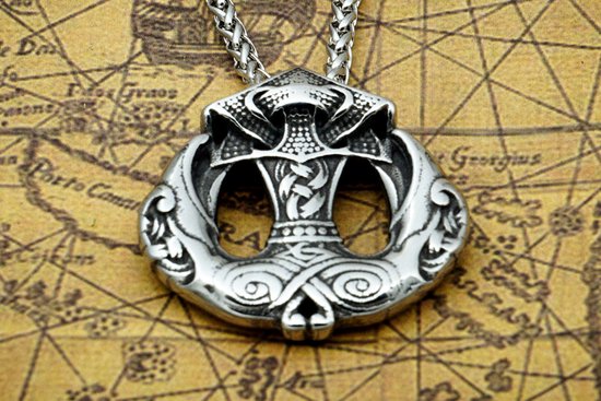 VASSAGO Vintage Nordic Viking Runen Corsair Rune Oude Futhark ring cirkel talisman lederen ketting, Viking cadeau sieraden voor mannen en vrouwen, Roestvrij staal, Geen edelsteen