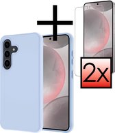 Hoes Geschikt voor Samsung S24 Hoesje Cover Siliconen Back Case Hoes Met 2x Screenprotector - Lichtblauw.