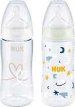 NUK | First Choice Night & Day babyflessen | 0-6 maanden | 150 ml, set van 2 | speen maat: M | anti-koliek flessen met fysiologische siliconen fopspeen | 0-6 maanden