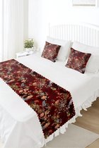 Bedloper & Kussenhoes Set - Bedsprei - Bedrukt Velvet textiel - Bloemen op Bordeaux