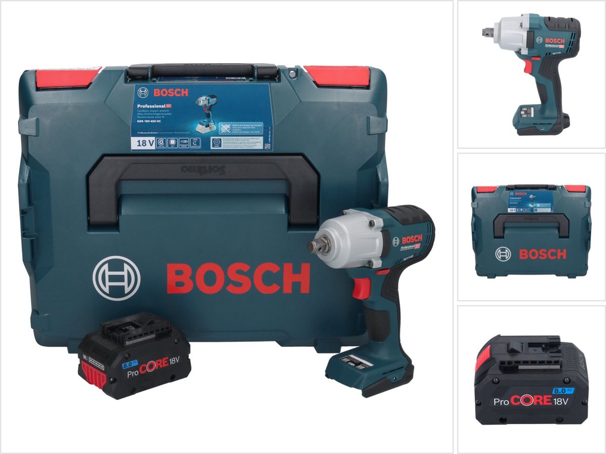 Bosch Professional Bosch GDS 18V-450 HC accu-slagmoersleutel 18 V 450 Nm 1 2 + 1x ProCORE oplaadbare accu 8.0 Ah + L-Boxx zonder oplader