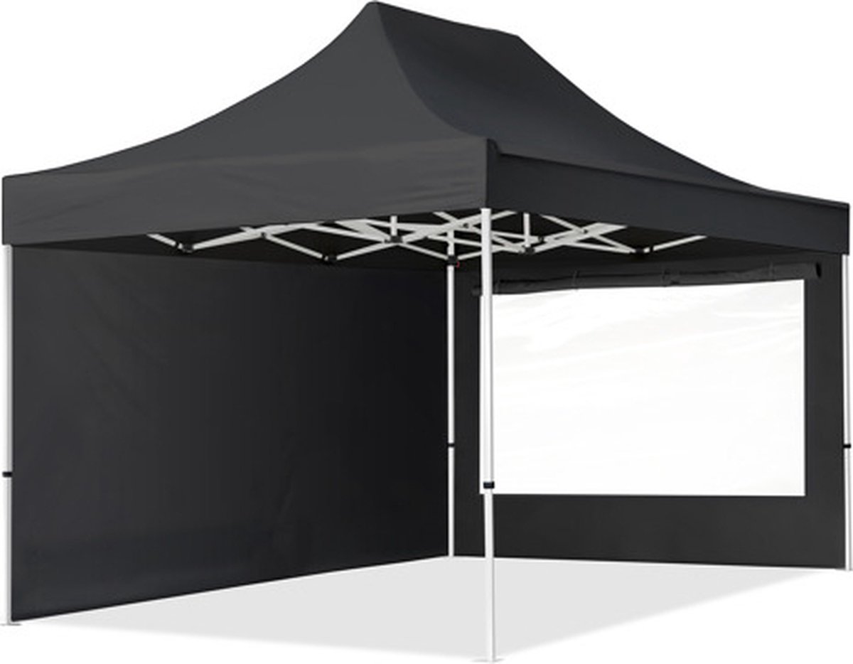 TOOLPORT 3x4 5 m Easy Up partytent Vouwpaviljoen ECONOMY staal 30mm met zijwanden (panorama) zwart