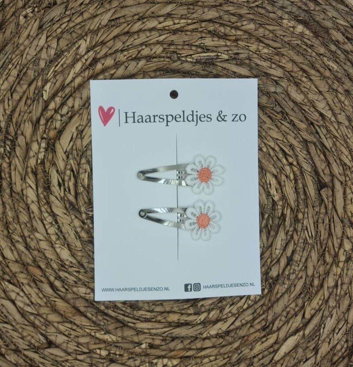 Haarspeldje Flower - daisy - madeliefjes - perzik/roze — 3 cm / zilver