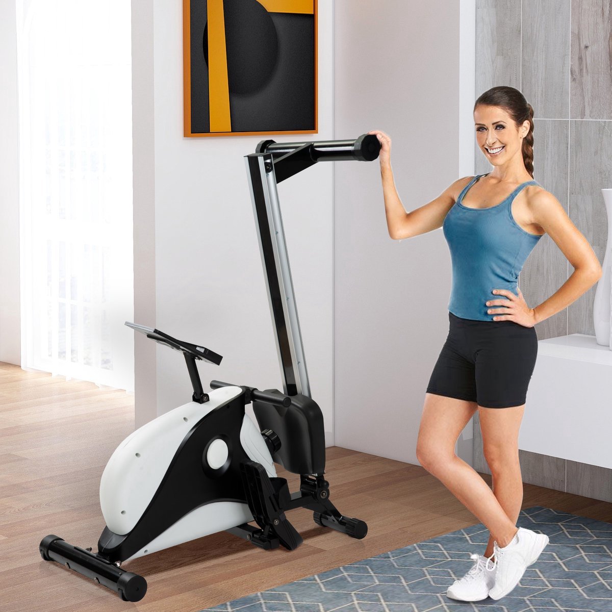 Afbeelding 2 van Merax Inklapbaar Roeimachine - Indoor Roeitrainer met Magnetisch Remsysteem - Fitnessapparaat met 8 Weerstandniveaus - Wit met Zwart