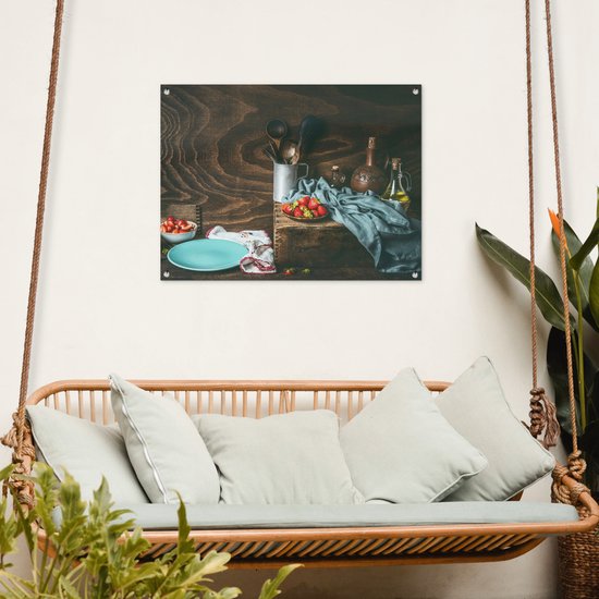 Tableau jardin Rustique - Fruits - Ustensiles de cuisine - Fraise - 80x60 cm - Affiche jardin - Toile jardin - Affiche extérieur