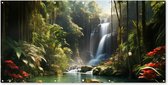 Schuttingposter Waterval - Natuur - Jungle - Planten - Water - 200x100 cm - Tuindoek