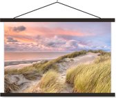 Porte-affiche avec affiche - Affiche scolaire - Plage - Mer - Dune - Coucher de soleil - 120x80 cm - Lattes noires