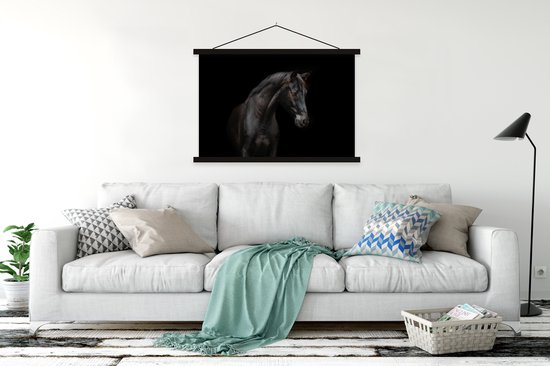 Portrait de cheval sur fond noir poster textielposter lattes noires 150x100 cm - Tirage photo sur plaque école (décoration murale salon / chambre)