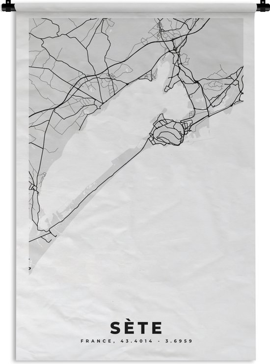Wandkleed - Wanddoek - Frankrijk – Sète – Stadskaart – Plattegrond – Kaart - 90x135 cm - Wandtapijt