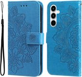 Coque Samsung Galaxy A35 Fleurs Book Case avec porte-cartes Blauw