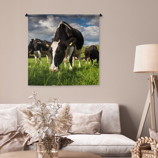 Tapisserie murale - Toile murale - Vaches - Animaux - Herbe - Prairie - Ferme - 90x90 cm - Tapisserie