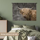 Wandkleed - Wanddoek - Schotse hooglander - Wereldkaart - Dieren - 150x112 cm - Wandtapijt
