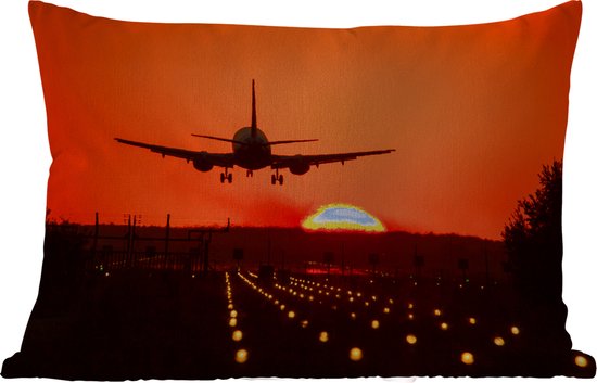Buitenkussens - Tuin - Silhouet van een vliegtuig voor ondergaande zon - 50x30 cm