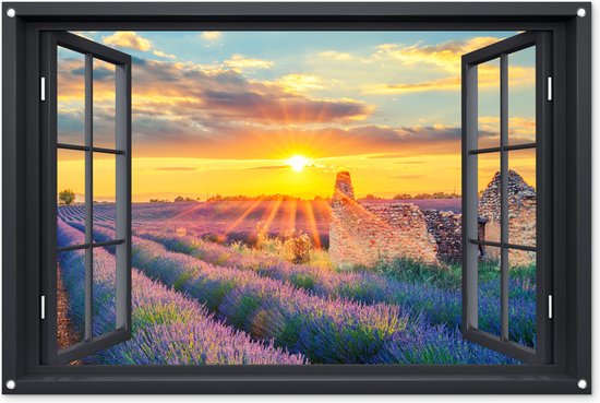 Poster met Lijst - 120x80 cm - Lavendel - Paars - Bloemen