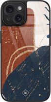 Casimoda® hoesje - Geschikt voor iPhone 15 - Abstract Terracotta - Luxe Hard Case Zwart - Backcover telefoonhoesje - Multi