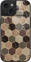Casimoda® hoesje - Geschikt voor iPhone 15 - Kubus Bruin Groen - Luxe Hard Case Zwart - Backcover telefoonhoesje - Bruin/beige
