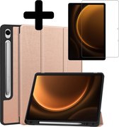 Hoes Geschikt voor Samsung Galaxy Tab S9 FE Hoes Luxe Hoesje Case Met Uitsparing Geschikt voor S Pen Met Screenprotector - Hoesje Geschikt voor Samsung Tab S9 FE Hoes Cover - Rosé goud