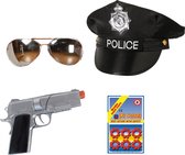 Carnaval verkleed politie agent pet - zwart - pistool 8-shots/zonnebril - heren/dames - accessoires