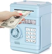 Kluis Spaarpot - Met code - Elektrische spaarpot - Lichtblauw - Spaarpot voor jongens en meisjes - Geschikt voor Euromunten en biljetten - Geldautomaat