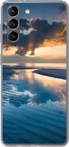 Geschikt voor Samsung Galaxy S21 hoesje - Zonsondergang bij de Nederlandse kust - Siliconen Telefoonhoesje