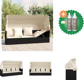 vidaXL Loungebed met luifel en kussens poly rattan zwart Ligbed Inclusief Onderhoudsset