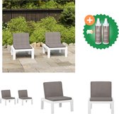 vidaXL Loungestoelen 2 st met kussens kunststof wit Tuinstoel Inclusief Onderhoudsset