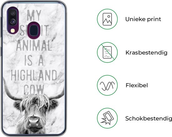 Coque Samsung Galaxy A40 - Highlander écossais - Marbre - Citation - Coque de téléphone en Siliconen