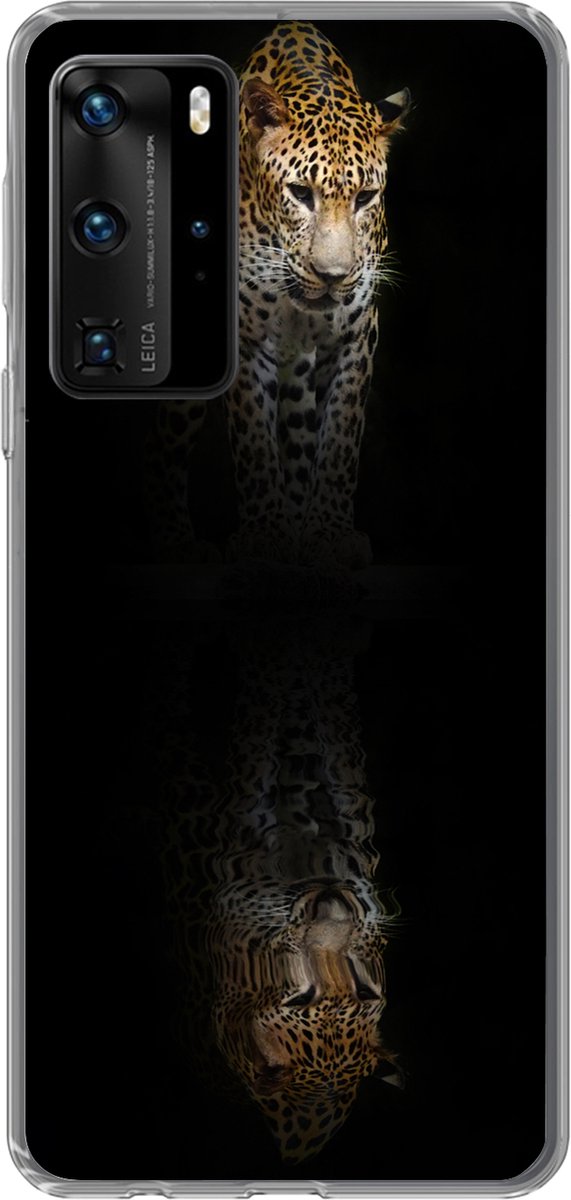 Telefoonhoesje Geschikt voor Huawei P40 Pro hoesje - Luipaard - Reflectie - Zwart - Siliconen Telefoonhoesje Telefoonhoesje
