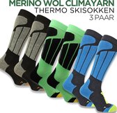 Norfolk Skisokken - 3 Paar - Merino wol Climayarn - Antiblaren - Anti Zweet Thermosokken - Skisokken met Schokabsorptie Zonedemping - Warm en Droog - Maat 39-42 - Zwart/Blauw/Groen - Aspen