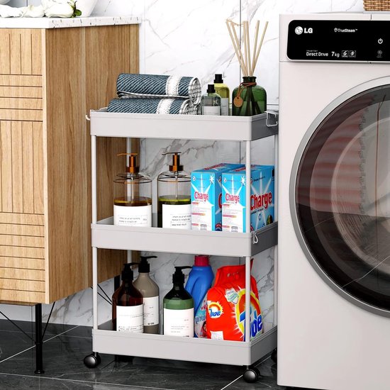 Verstelbare Keuken Opbergwagen Grote 3-laags Groente Fruit Mand Plank Met Wiel, Rollende Vrijstaande Utility Winkelwagen Home Torage Manden Organizer Stand For Woonkamer, Badkamer (Color : Black