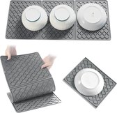 Afdruipmat van siliconen 61 x 26 cm, hittebestendig en antislip, droogmat, opvouwbare gootsteenmat voor servies en glaswerk (grijs)