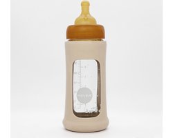 Wide Neck Baby Glass Bottle with Sleeve 250ml/8.5oz Single-Pack (Sand)