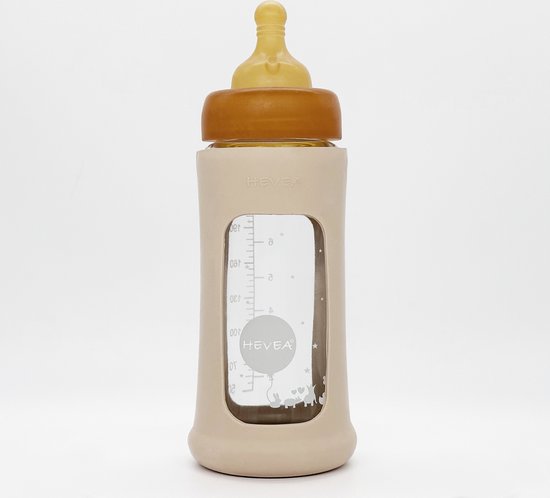 Wide Neck Baby Glass Bottle with Sleeve 250ml/8.5oz Single-Pack (Sand)