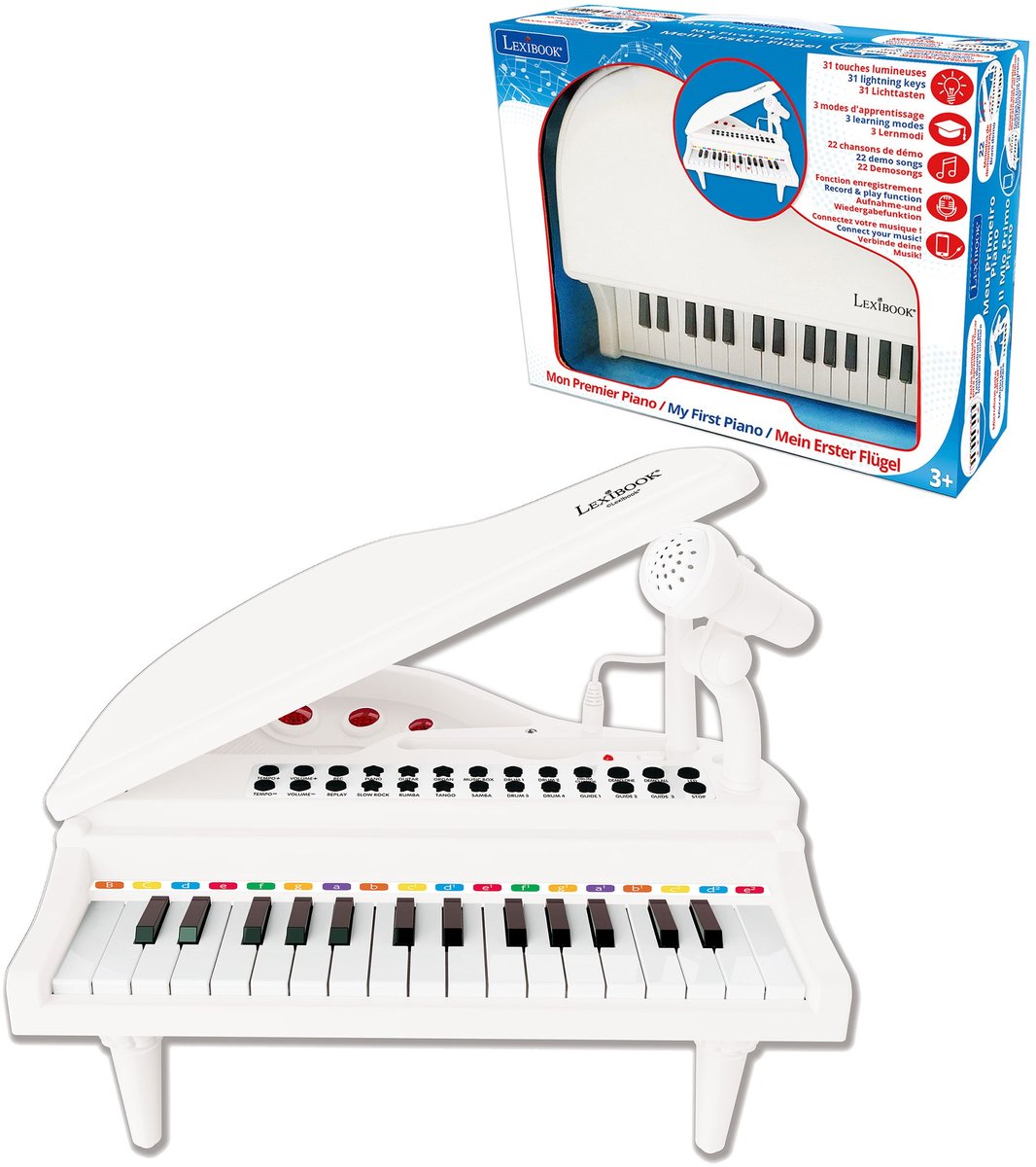 Mini elektronische vleugelpiano met poten, microfoon, 31 verlichte toetsen om muziek te leren en Line-in kabel