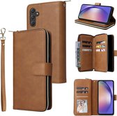 Telefoonhoesje geschikt voor Samsung Galaxy A55 - Portemonnee met rits - book-case hoesje - ruimte voor 9 pasjes - bruin
