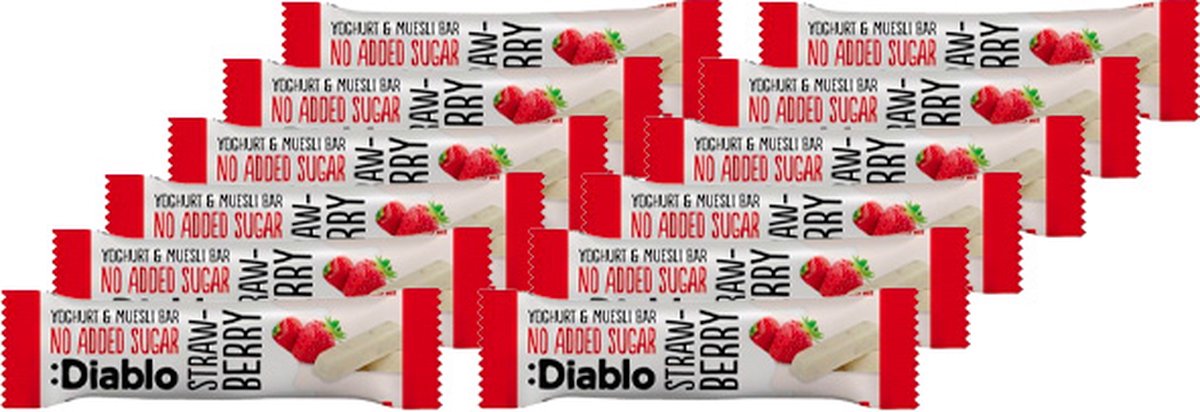 Diablo | No Added Sugar | Strawberry Yoghurt Muesli Bar | 12 Stuks | 12 x 30 gram