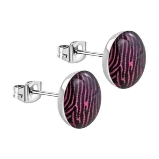 Aramat Jewels - Zweerknopjes Zebra Print - Roze Zwart - Acryl Staal 7mm - Modieuze Oorbellen - Cadeau - Voor Haar - Unieke Sieraden