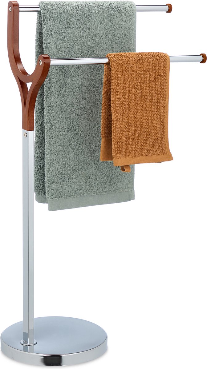 Relaxdays handdoekenrek staand - zonder boren - handdoekstandaard 2 stangen - badkamer