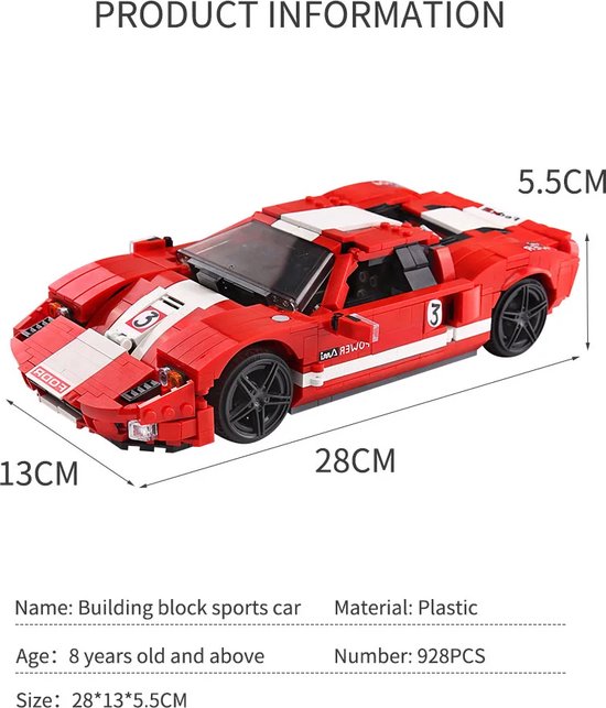 Mould King 10001 - Ford GT - 928 onderdelen - Bouwset - Lego compatibel - Cadeau - 