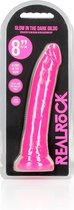 REALROCK - 8 inch - dildo - glow in the dark - zuignap - ribbels - roze