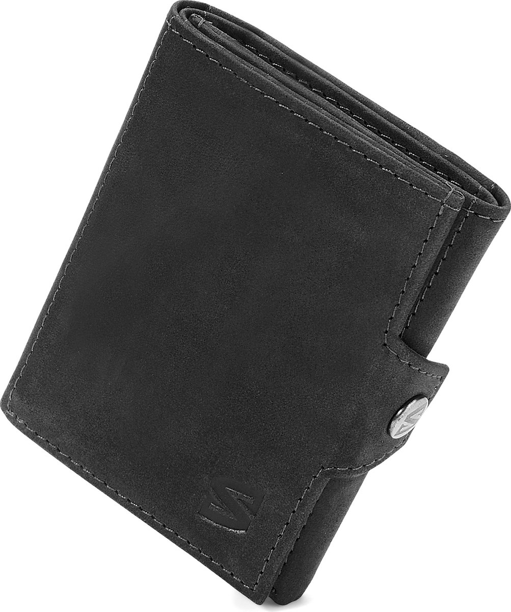 SERASAR Lederen Heren Portemonnee [Genius] - Zwart - Met RFID-Bescherming
