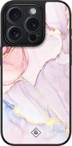 Casimoda® hoesje - Geschikt voor iPhone 15 Pro - Marmer roze paars - Luxe Hard Case Zwart - Backcover telefoonhoesje - Paars