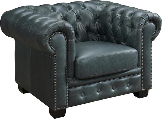 LINEA SOFA Chesterfield fauteuil BRENTON 100% buffelleer - Spaans groen L 105 cm x H 73 cm x D 96 cm