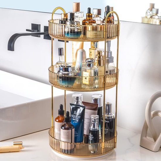 Make-up Cosmetische Organisator, 360° Draaibaar Badkamer Dressoir Slaapkamer Cosmetische Vitrinekasten Opbergdoos Desktop Schoonheidsopslag, Kaptafel Huidverzorging Aanrecht Organizer (Goud)