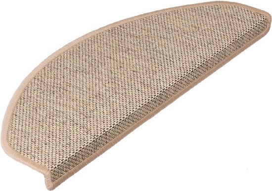 Tapis d'escalier Karat - Sabang - Aspect sisal - Auto-adhésif - Beige - Demi-rond - 23,5 x 65 cm
