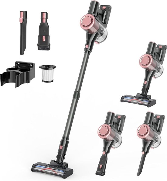 Homeika Draadloze Stofzuiger - 28Kpa Krachtige Zuigkracht - 380W Sterke Borstelloze Motor met 8-in-1 Lichtgewicht Steelstofzuiger - 50 Min Gebruikstijd Afneembare Batterij - Voor Huisdierenhaar & Tapijt - Zwart