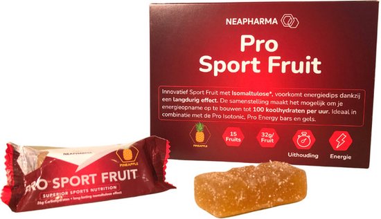 Foto: Neapharma pro sport fruit ananas energy fruit chew energy gummy langdurige energie isomaltulose werking per 15 fruits