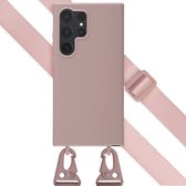 Selencia Hoesje Geschikt voor Samsung Galaxy S24 Ultra Hoesje Met Koord - Selencia Siliconen hoesje met afneembaar koord - roze