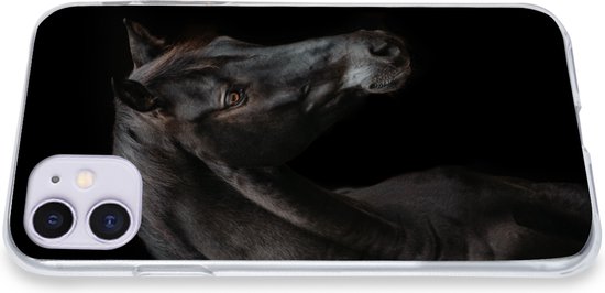 Coque iPhone 11 - Paarden - Animaux - Zwart - Siliconen